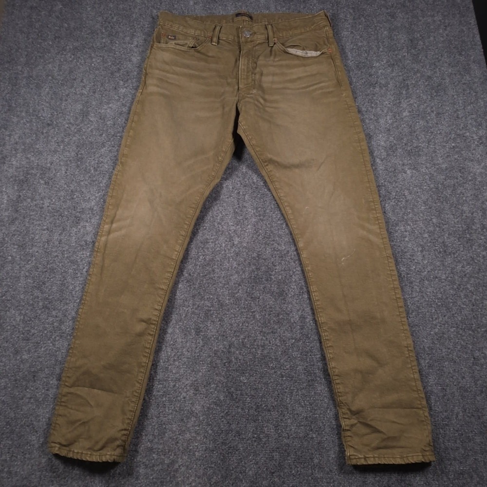 Polo Ralph Lauren Sullivan Slim Jeans Mens 34x32 Olive Green Fading Whiskered